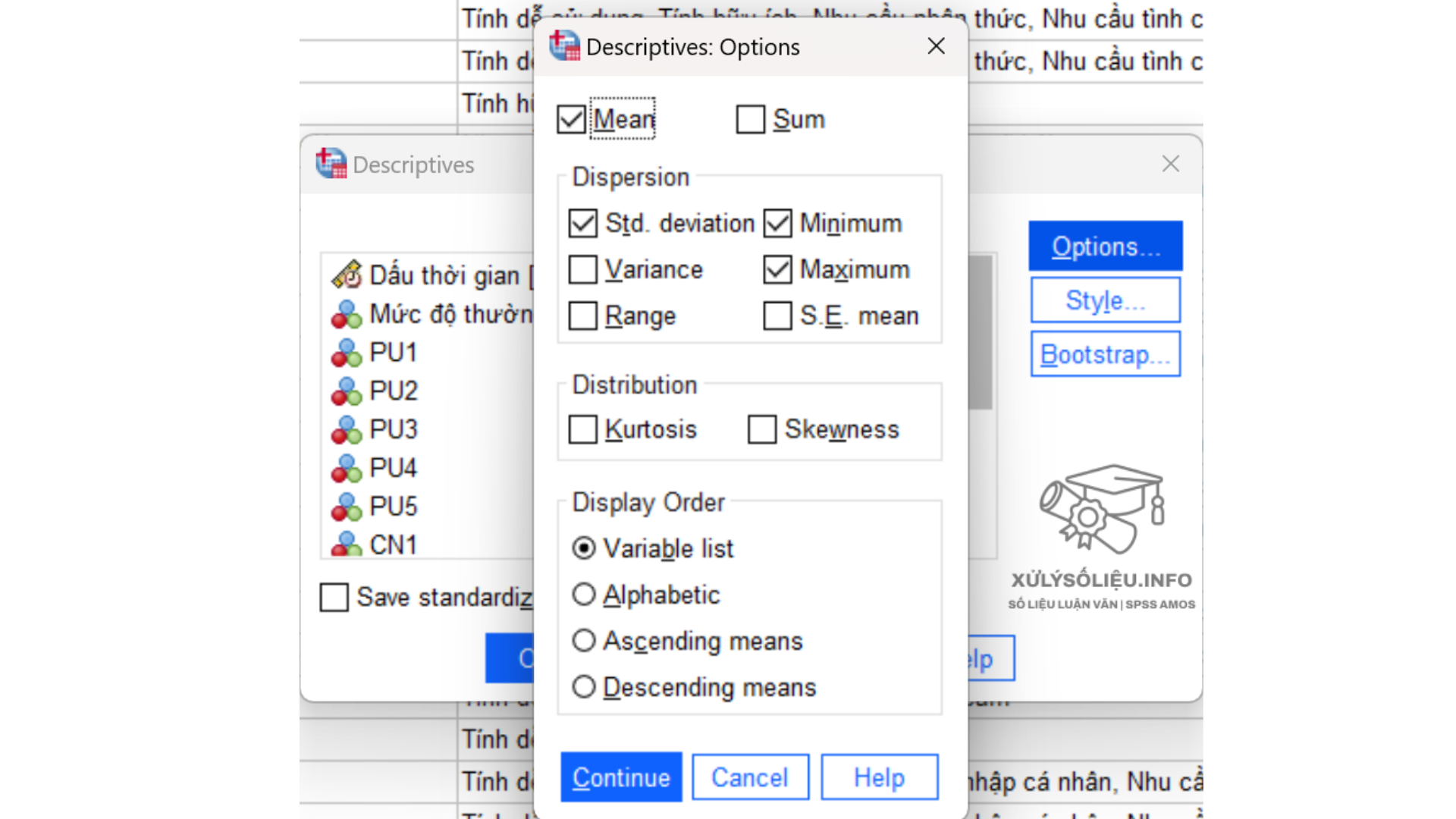 Chạy Cronbach’s Alpha trên SPSS: 4 trường hợp loại hay giữ biến Chọn các tùy chọn trong Options