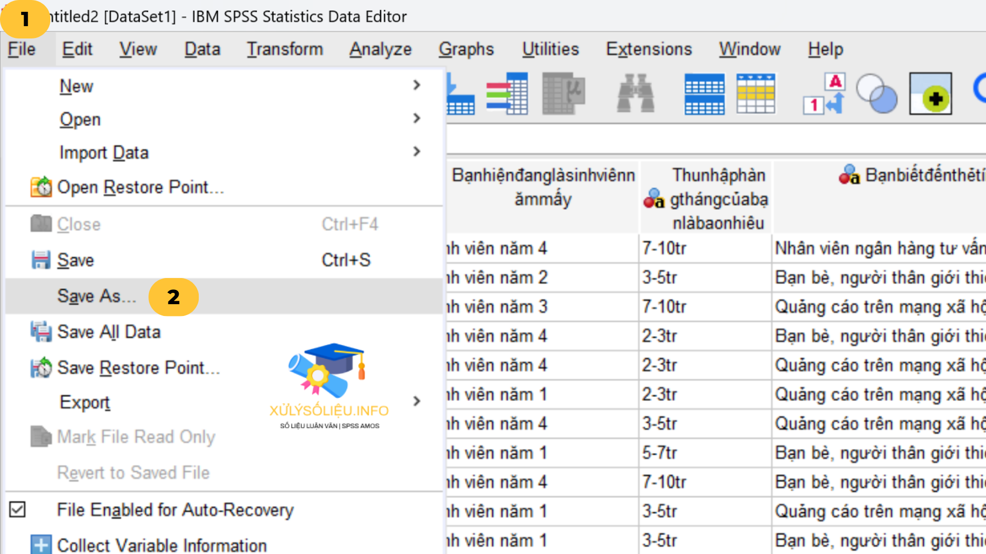 Hướng dẫn nhập liệu, import data vào phần mềm SPSS 27, 26, 20 Tiến hành lưu file đã nhập liệu thủ công
