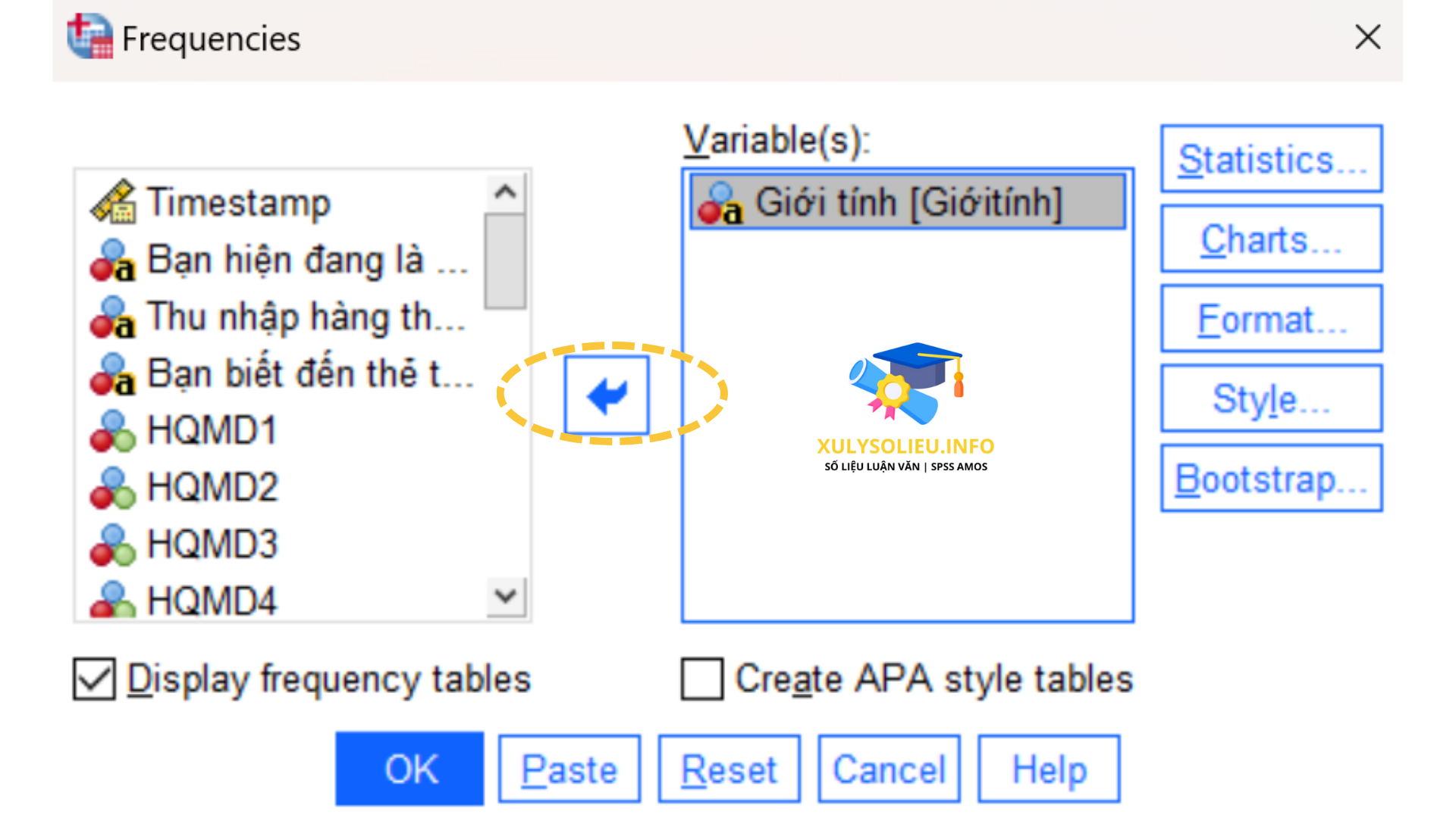 4 loại thang đo cơ bản trong SPSS: Thang đo định danh, thang đo thứ bậc, thang đo khoảng, thang đo tỷ lệ biến Giới tính vào ô Variable