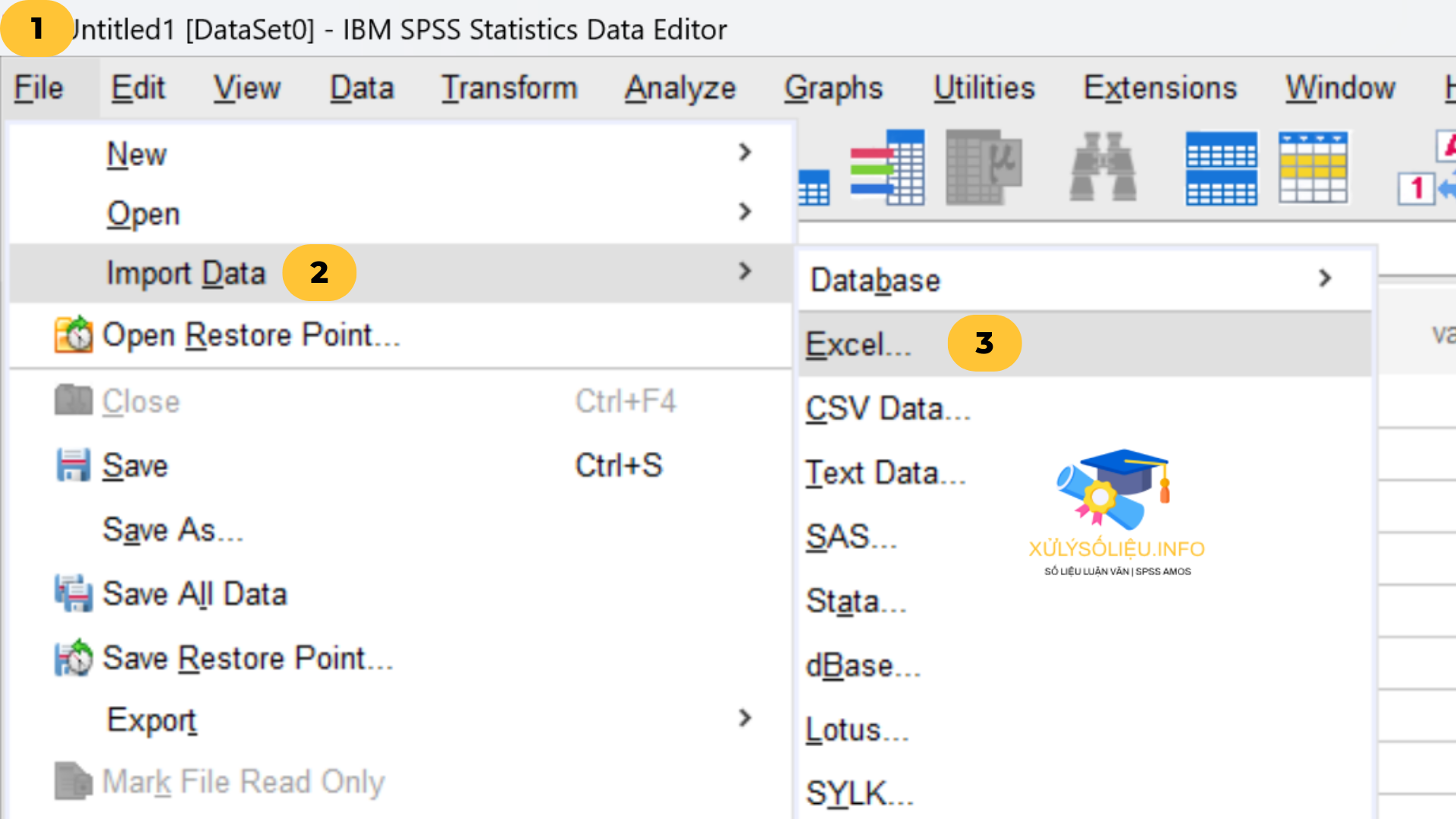 Hướng dẫn nhập liệu, import data vào phần mềm SPSS 27, 26, 20 tiến hành mở file Excel trong SPSS
