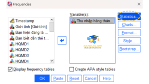 9.Click Vao Statistics De Chon Cac Phep Toan Thong Ke