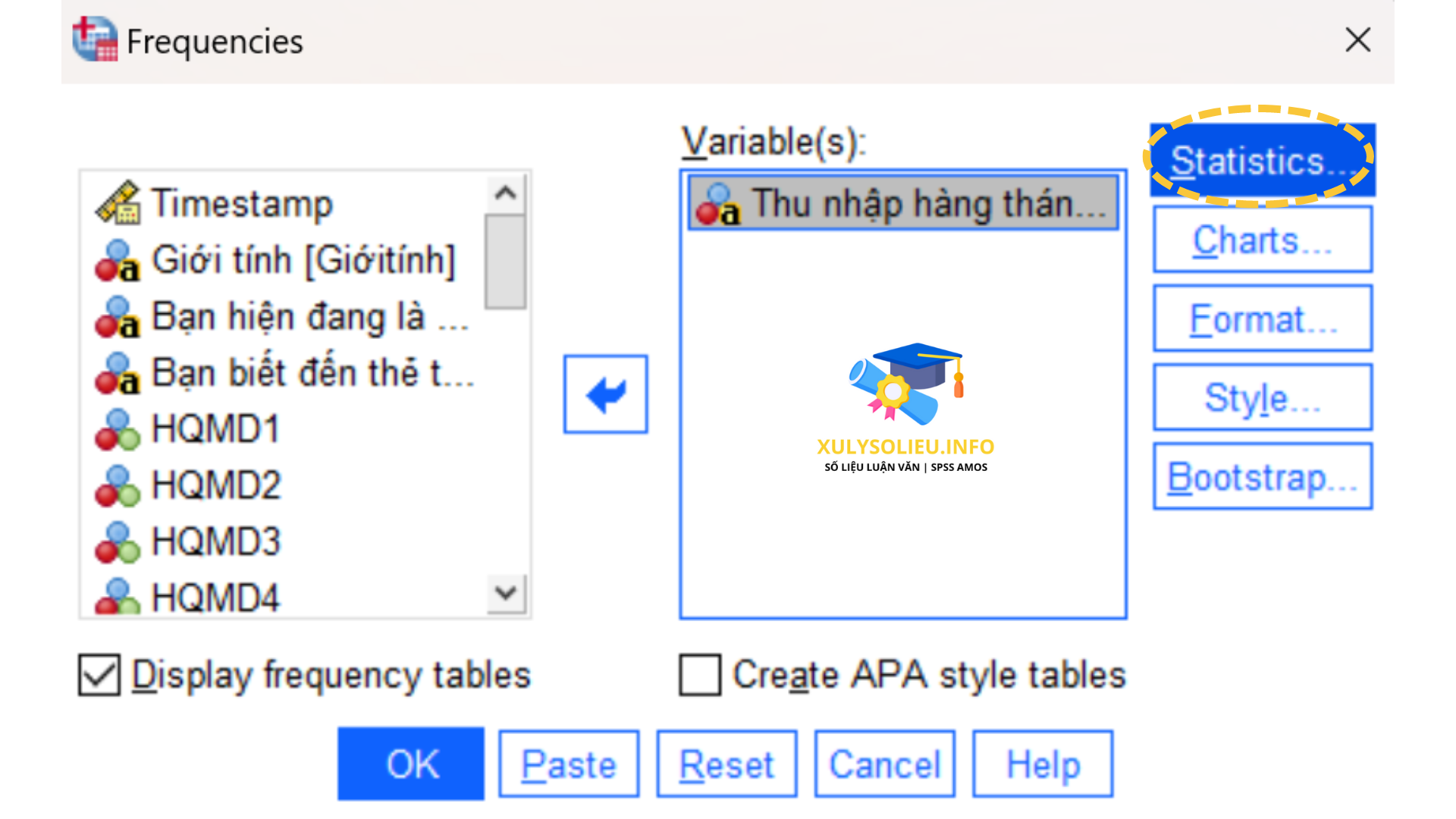 4 loại thang đo cơ bản trong SPSS: Thang đo định danh, thang đo thứ bậc, thang đo khoảng, thang đo tỷ lệ vCLICK VÀO STATISTICS ĐỂ CHỌN CÁC PHÉP TOÁN THỐNG KÊ