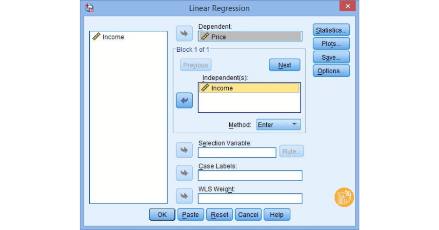 Bước 2 cách chạy hồi quy trong spss