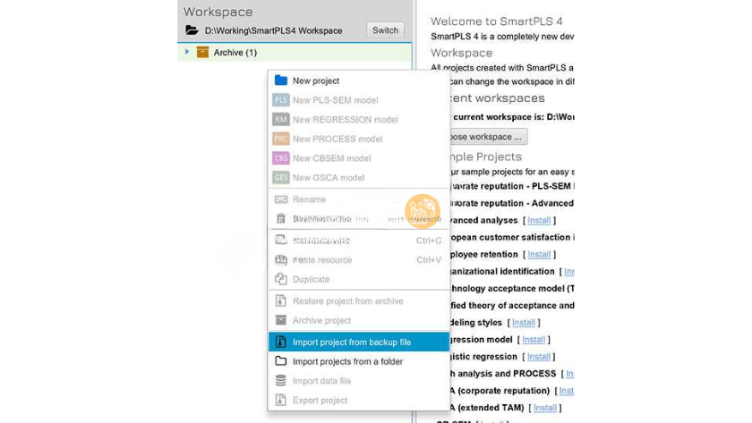 Import project from backup file