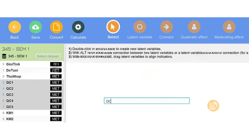 Các Kỹ Thuật Nhập Xuất Dữ Liệu & Vẽ Mô Hình Đường Dẫn trên SMARTPLS 4 giu nguyen ten QC va sau do nhan Enter tren ban phim