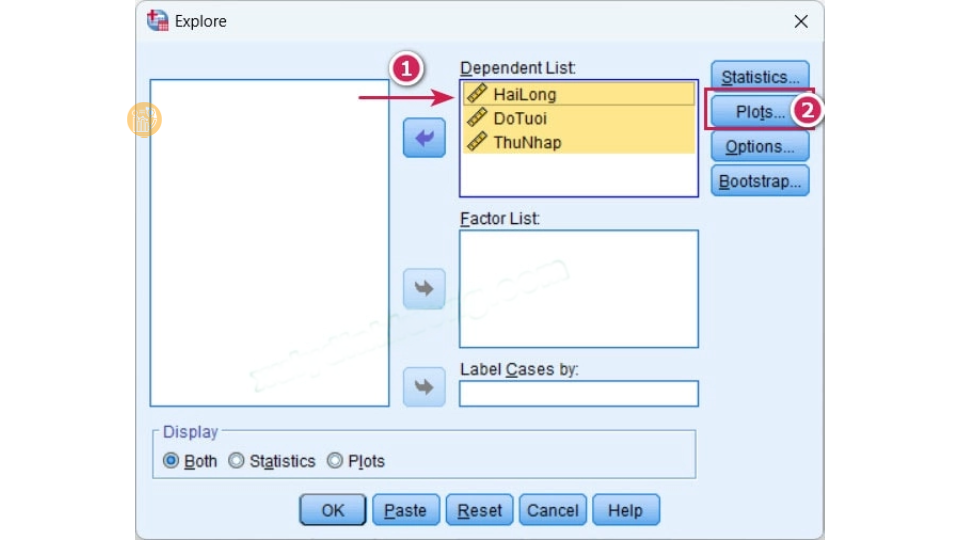 Kiểm định Shapiro Wilk trong phân tích dữ liệu Tùy chọn Plots trong SPSS cho kiểm định Shapiro Wilk và kiểm tra tính chuẩn của dữ liệu.