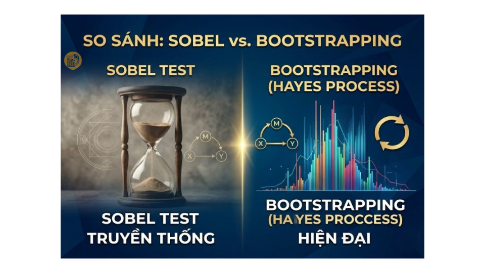 Hướng dẫn kiểm định Sobel trong phân tích thống kê So sánh ưu và nhược điểm giữa phương pháp kiểm định Sobel và phương pháp Bootstrapping của Hayes.
